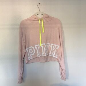 NWT PINK Victoria's Secret Light Pink Hoodie with Neon Yellow Drawstrings